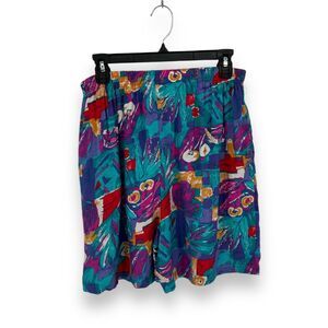 90s Vintage Colorful Print Shorts Relaxed Fit Elastic Waist Pockets